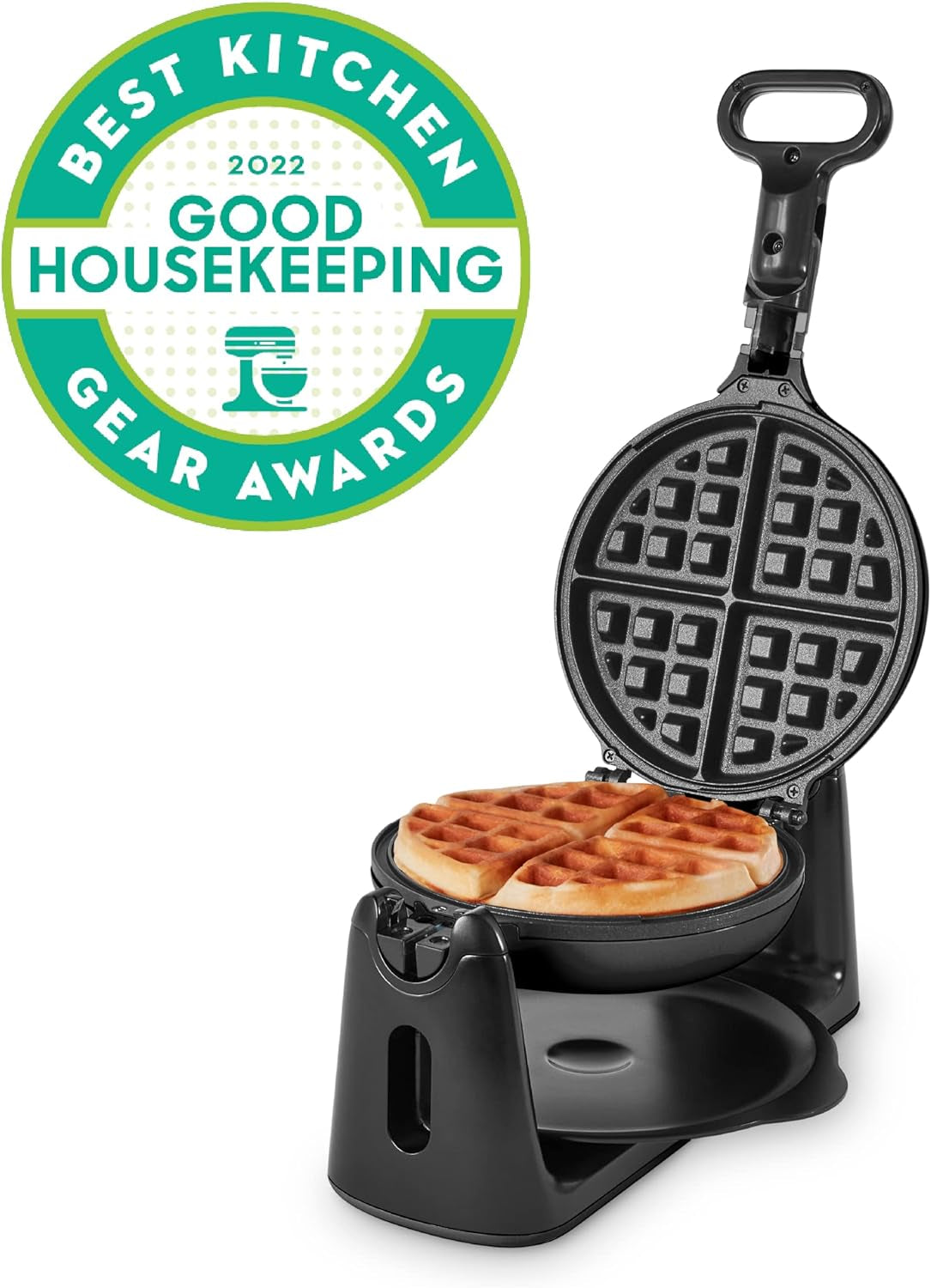 Belgian Waffle Maker with Rotating Design – 1” Thick Nonstick Waffle Iron for Quick Heat-Up, Ideal for Families and Kids (Black)