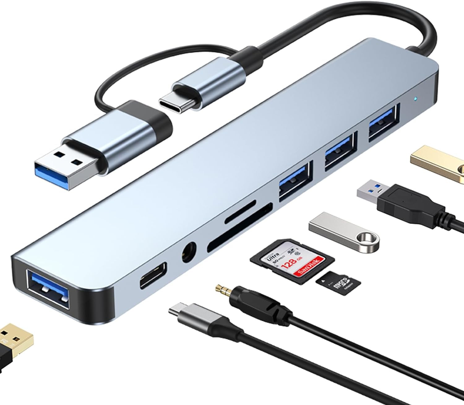 7-in-1 USB-C Hub Multiport Adapter with USB 3.0, USB 2.0, USB-C Charging, and Data Ports 