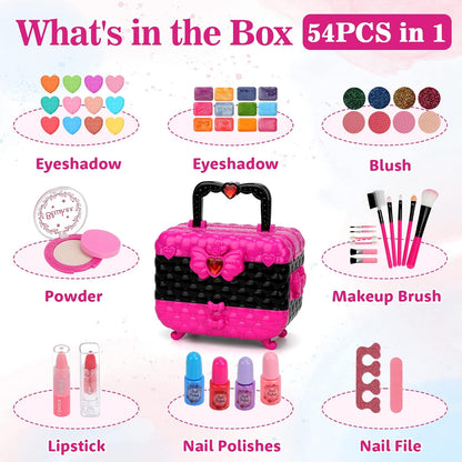 Kids Makeup Kit Girl Toys, 54PCS  Makeup Toys for Girls Washable Makeup Princess Make up Girl Toys Age 4 5 6 7 8 9 Birthday Gift