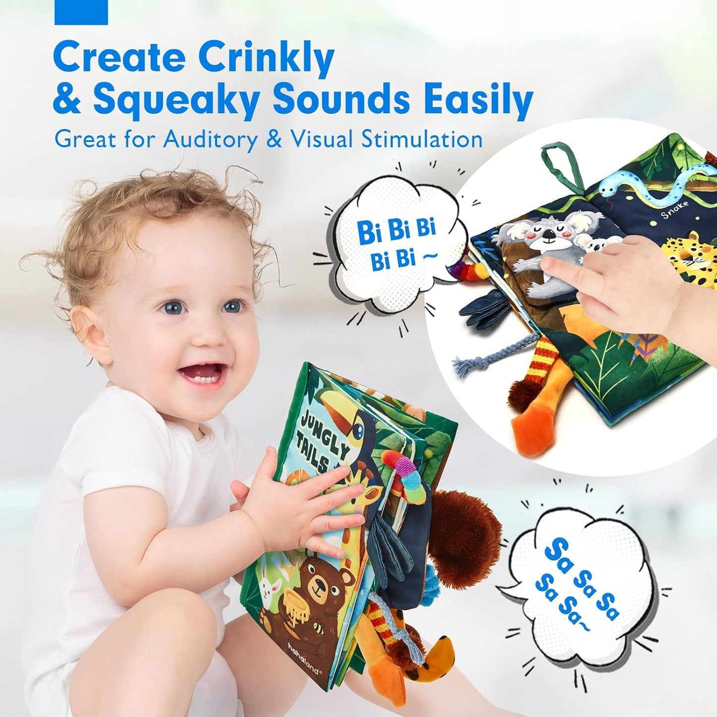 Jungly Tails Touch Feel Crinkle Cloth Book for Infants - Ideal for Newborns Aged 0-12 Months