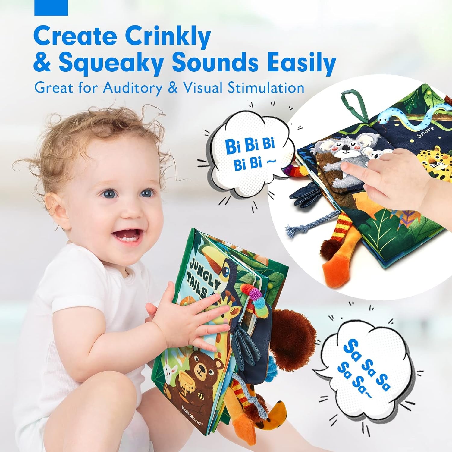 Jungly Tails Touch Feel Crinkle Cloth Book for Infants - Ideal for Newborns Aged 0-12 Months