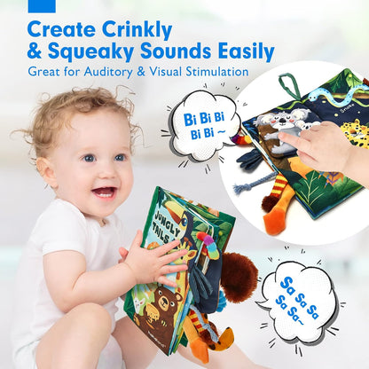 Jungly Tails Touch Feel Crinkle Cloth Book for Infants - Ideal for Newborns Aged 0-12 Months