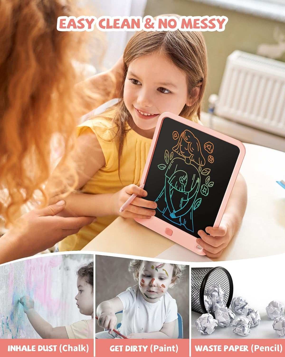 Colorful Doodle Board Drawing Tablet- Children, Memo Board and Drawing Pad-Lanyard, Educational Travel Toy Ages 3+ (Pink)