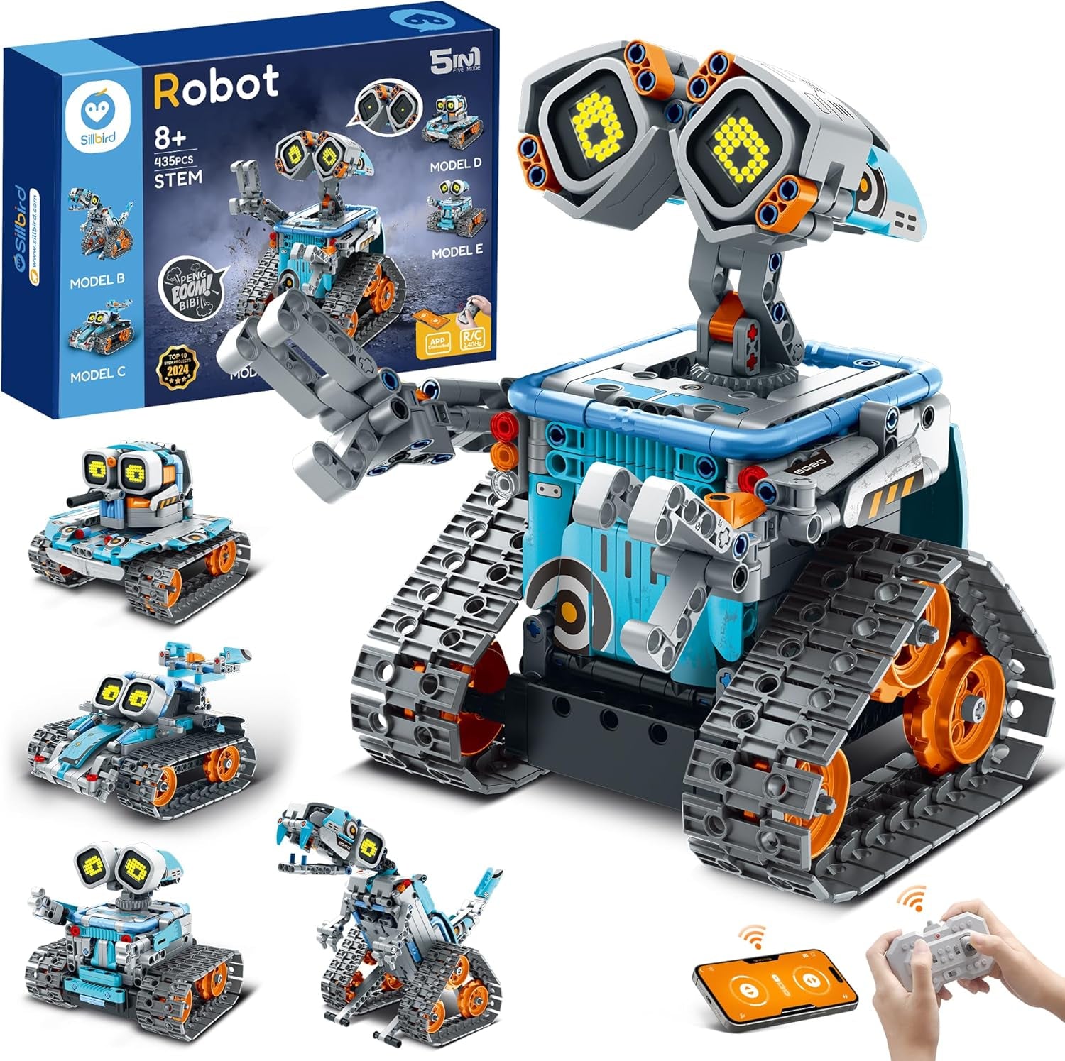  Educational Robot Building Set for Ages 8+ Remote and App-Controlled 5-in-1 Wall Robot Coding Kit, (435 Pieces)