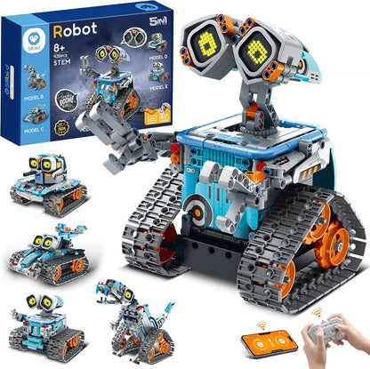  Educational Robot Building Set for Ages 8+ Remote and App-Controlled 5-in-1 Wall Robot Coding Kit, (435 Pieces)