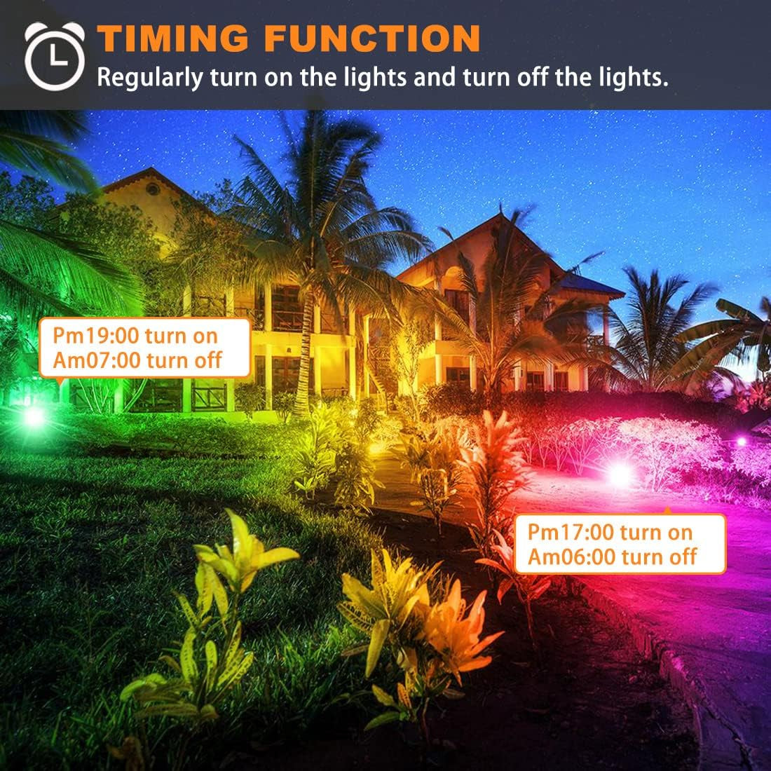 Smart RGB Color Changing LED Flood Light - 300W Equivalent, 2700K Warm White, APP Control, IP66 Waterproof, Pack of 2