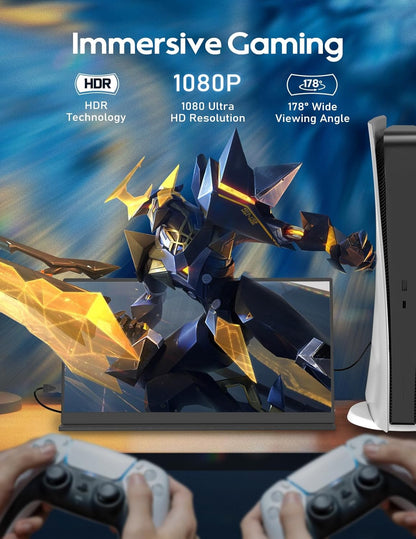 Portable Monitor, 15.6" 1080P FHD Laptop Monitor USB-C HDMI Computer Display IPS Second Screen W/Smart Cover & Dual Speakers, Laptop Extended Monitor for PC Phone Mac Xbox PS4/5 Switch