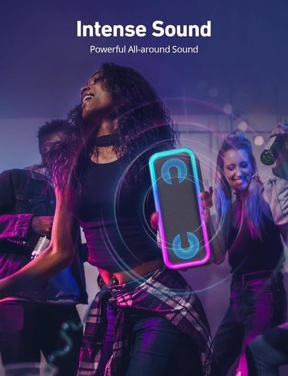 Portable Bluetooth Speaker - IPX5 Waterproof with RGB Lighting, 18-Hour Playtime, and Hi-Fi Stereo Sound