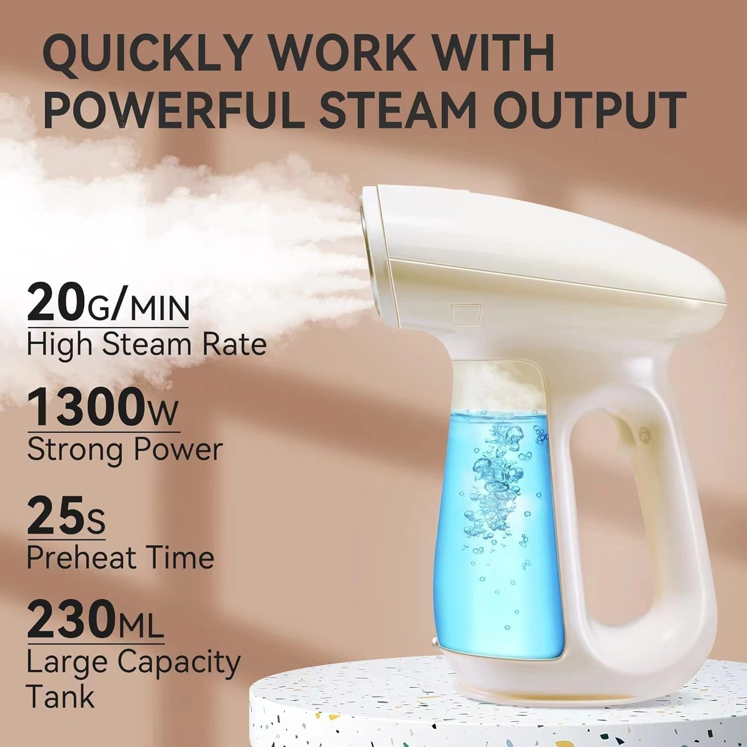 Handheld 1300W Clothes Steamer with 230ml Tank, Fast Heat-Up, Auto-Off Feature, and Brush for Effective Fabric Wrinkle Removal