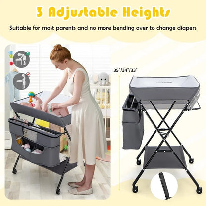 Portable Adjustable Height Nursery Organizer for Newborns with Wheels