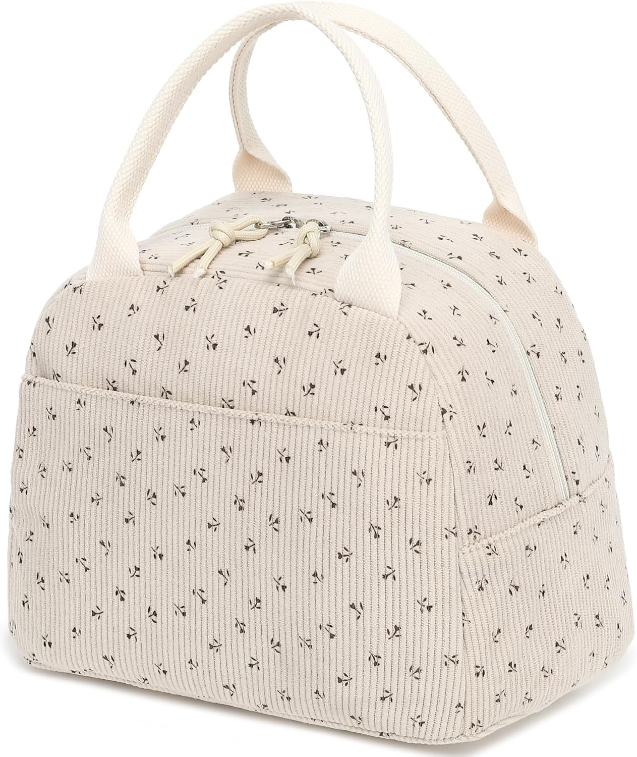 Corduroy Insulated Lunch Tote Bag for Men and Women - Reusable Large Capacity Cooler for Work, Picnics, and Travel (Strawberry Design)