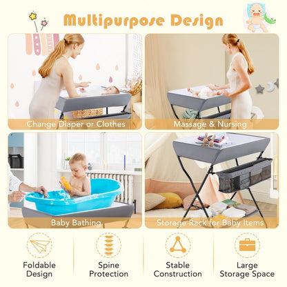 Foldable Diaper Changing Table with Baby Storage Solutions