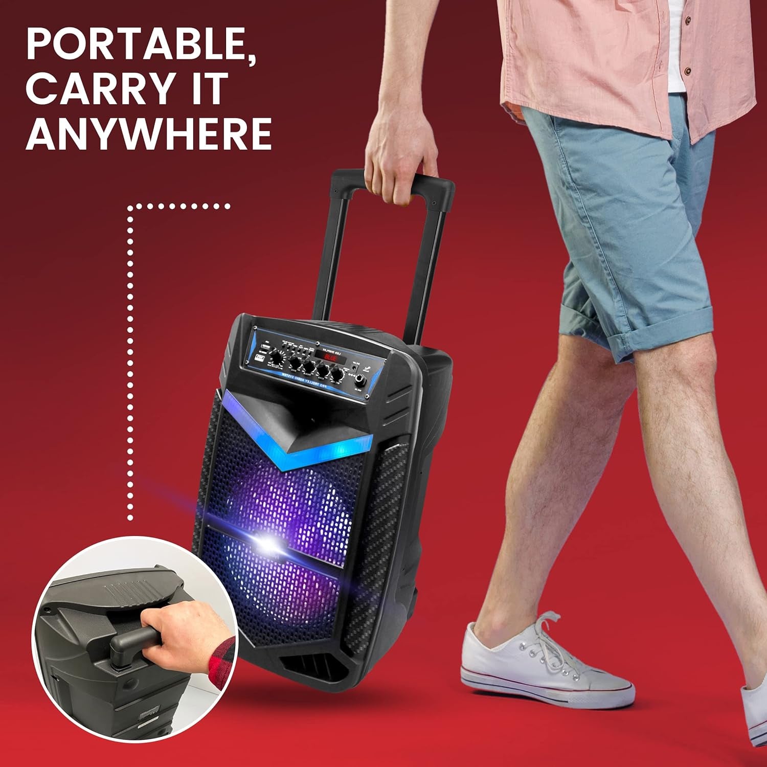 Portable Bluetooth PA Speaker System - 600W Rechargeable Outdoor Speaker -10” Subwoofer, 1” Tweeter, Recording , Microphone , Party Lights, USB/SD Radio 