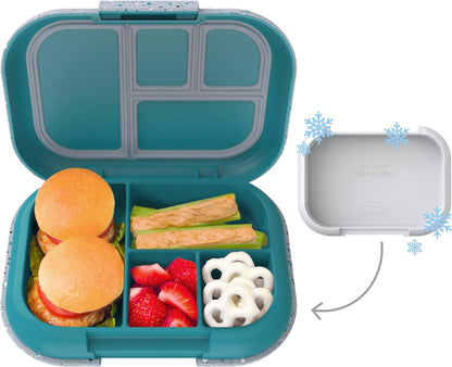 Children's Leak-Proof Lunch Box with Reusable Ice Pack - 4-Compartment Bento Container, Microwave & Dishwasher Safe, 2-Year Warranty (Gray)
