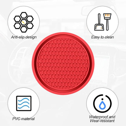 Universal Non-Slip Car Cup Holder Coasters - 4 Pack, 2.75 Inch Diameter, Durable Accessory for Most Vehicle Interiors (Red)