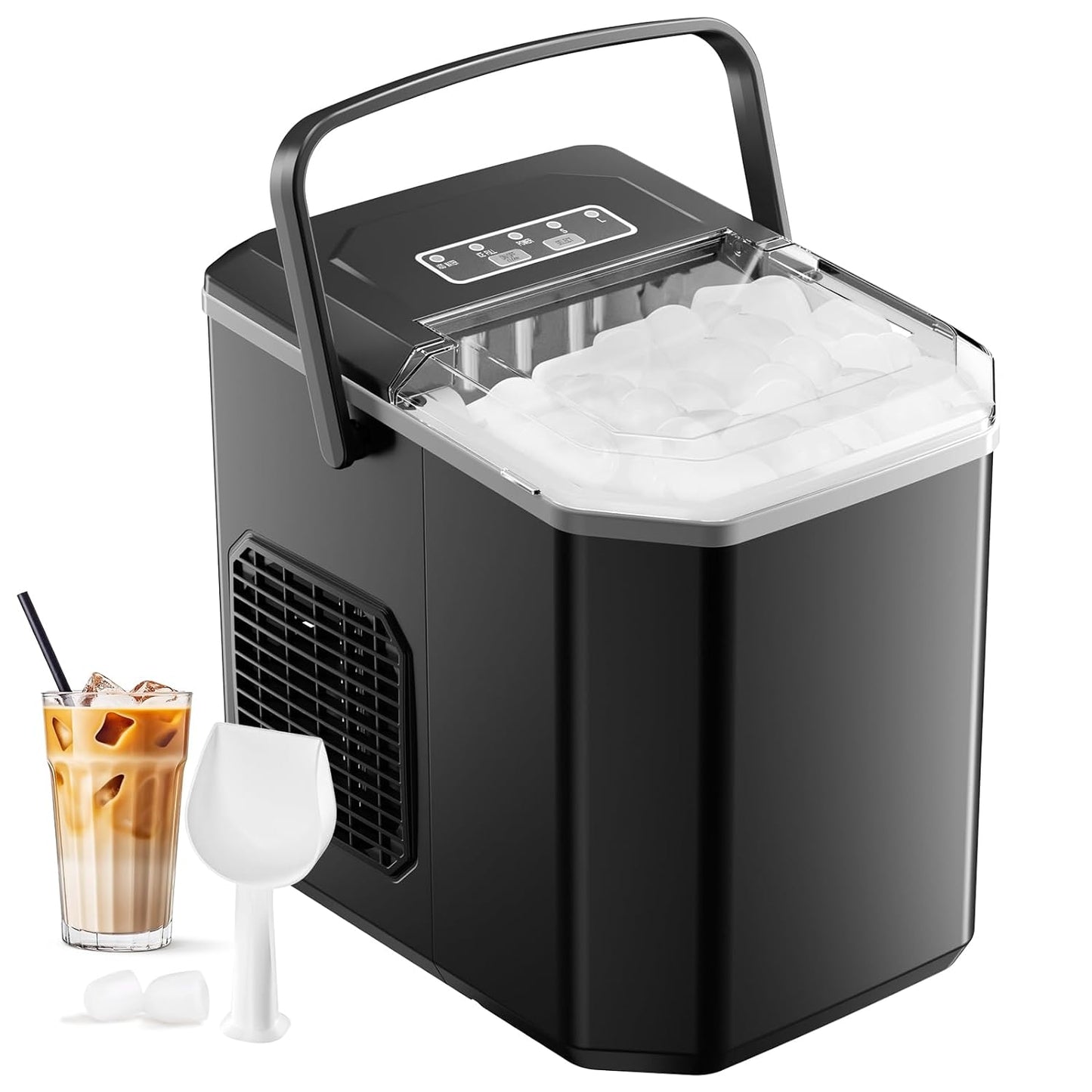Countertop Ice Maker Machine - Produces 9 Ice Cubes in 6-8 Minutes, 26.5 lbs Daily Capacity, Self-Cleaning with Ice Scoop