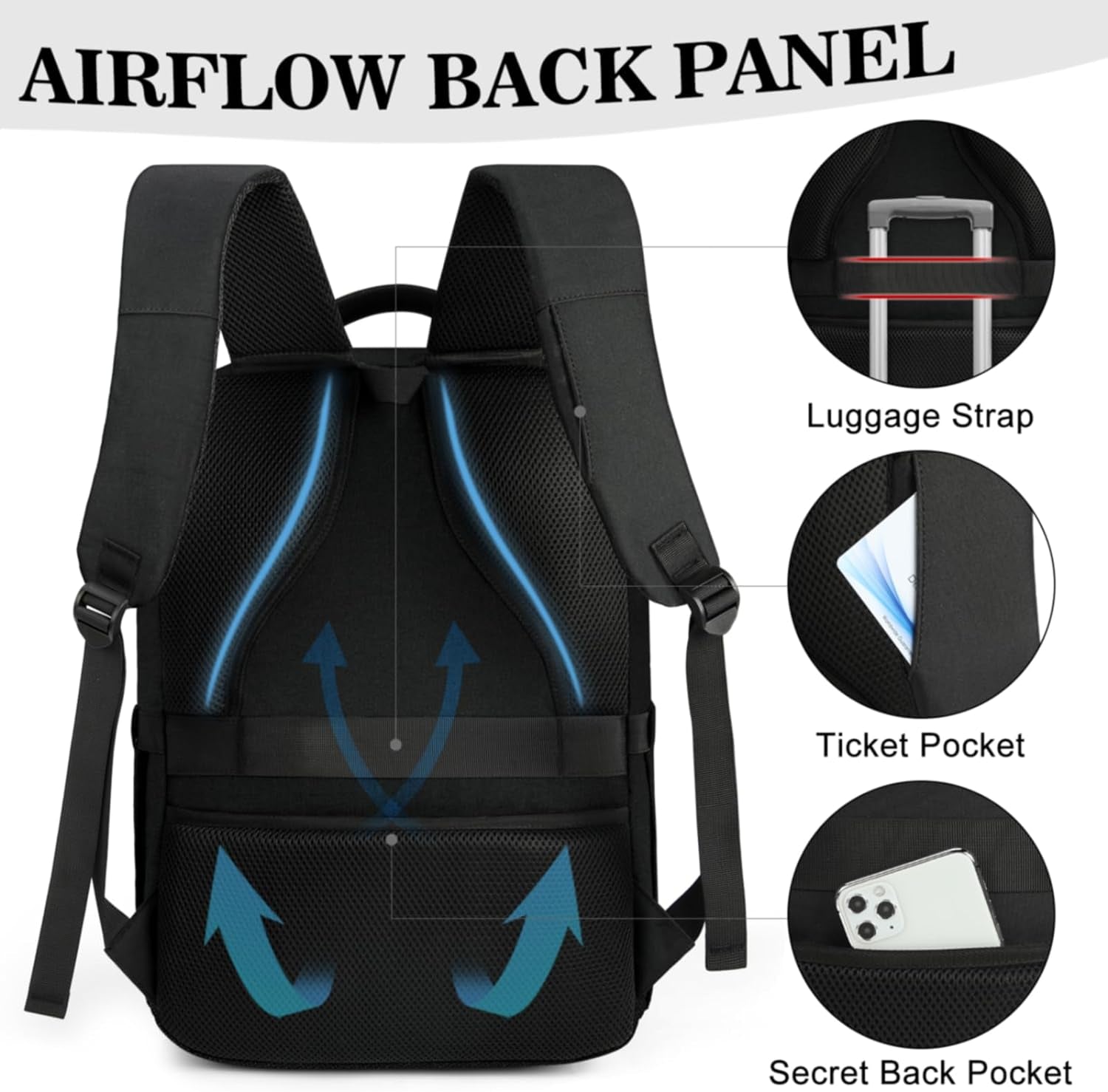 15.6-Inch Anti-Theft Laptop Backpack with USB Charging Port - Large Waterproof Travel Backpack for Work and School, Black