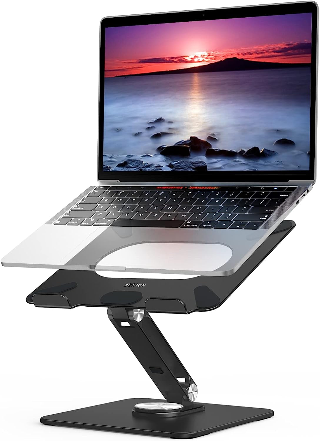 LSX7 Ergonomic Laptop Stand with 360° Rotating Base, Adjustable Riser for 10-15.6" Laptops, (Black)