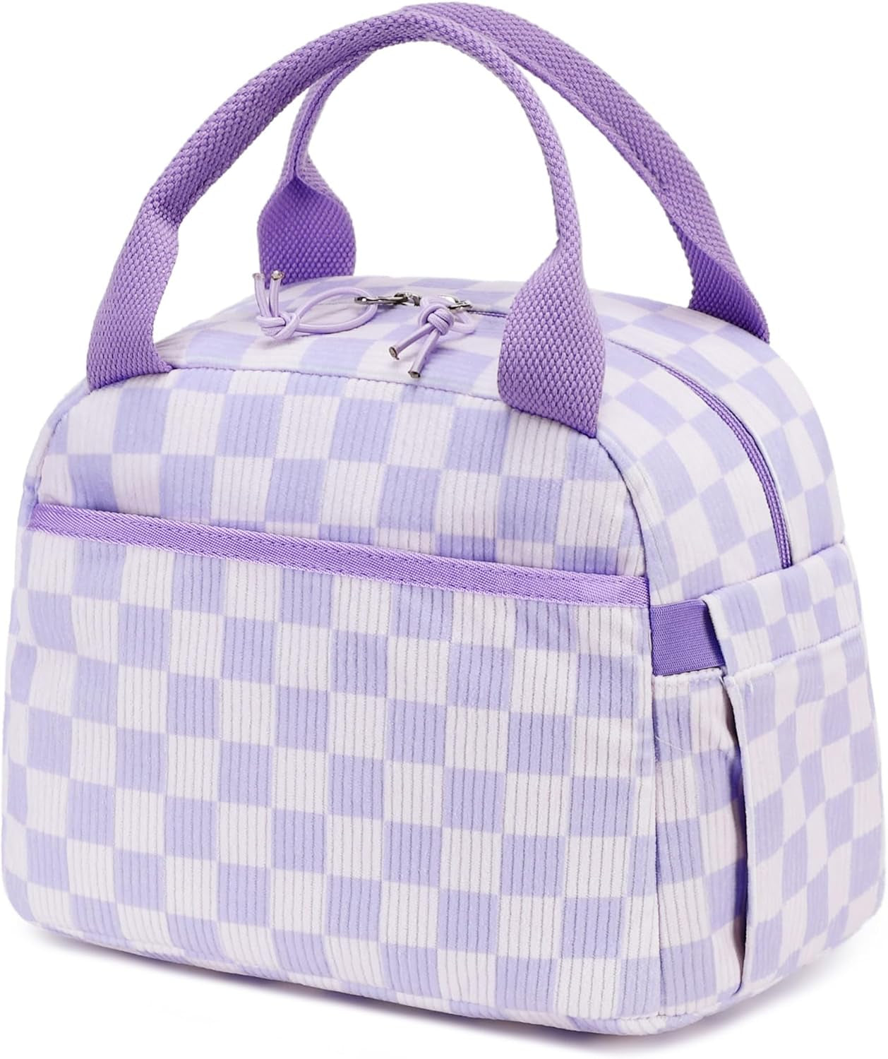 Corduroy Insulated Lunch Tote Bag for Men and Women - Reusable Large Capacity Cooler for Work, Picnics, and Travel (Strawberry Design)