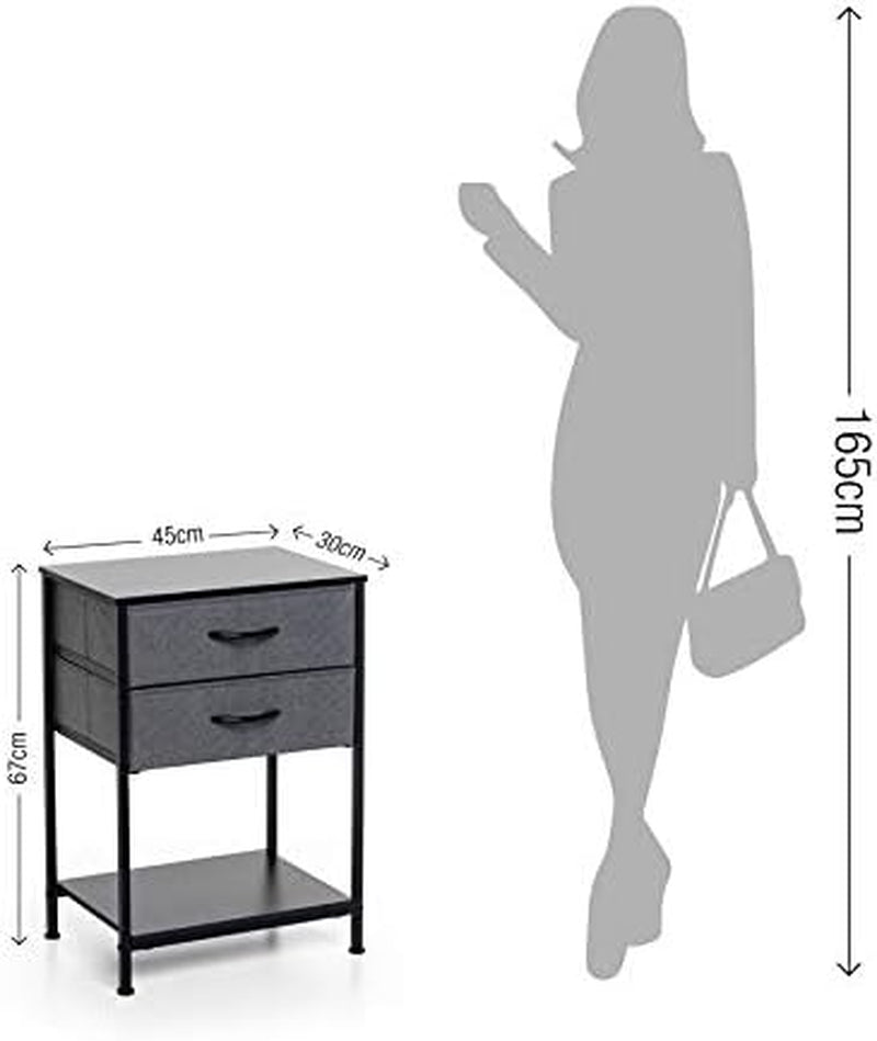 Night Stands for Bedrooms - Bedside Table with Shelf, End Table, Side Table - Modern 2 Drawer Storage Unit and 2 Drawer Dresser with Fabric Drawers - Perfect for Bedroom, Office, Closet, Dorm - Black