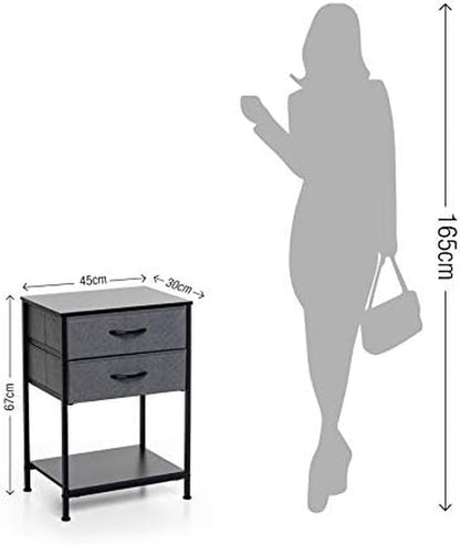Night Stands for Bedrooms - Bedside Table with Shelf, End Table, Side Table - Modern 2 Drawer Storage Unit and 2 Drawer Dresser with Fabric Drawers - Perfect for Bedroom, Office, Closet, Dorm - Black