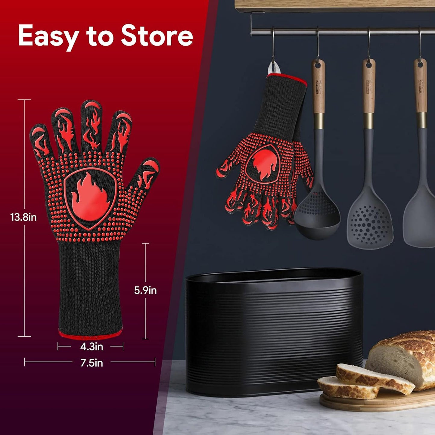 Professional Heat Resistant BBQ Gloves - 1472℉ Silicone Oven Mitts for Grilling, Baking, and Welding (Pair)