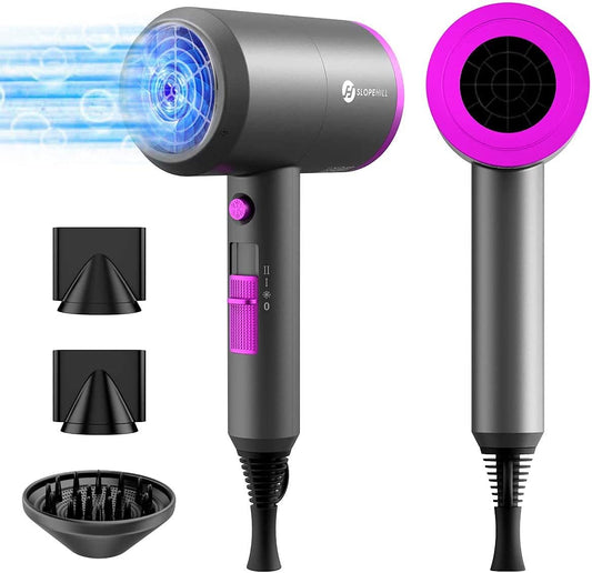 Ionic Hair Dryer - 1800W Professional Fast-Drying Blow Dryer with Low Noise, 2 Concentrator Nozzles, and 1 Diffuser Attachment