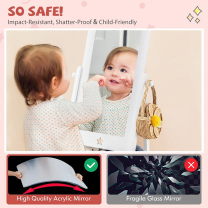 360-Degree Rotatable Full-Length Mirror for Kids with Integrated Storage Bin