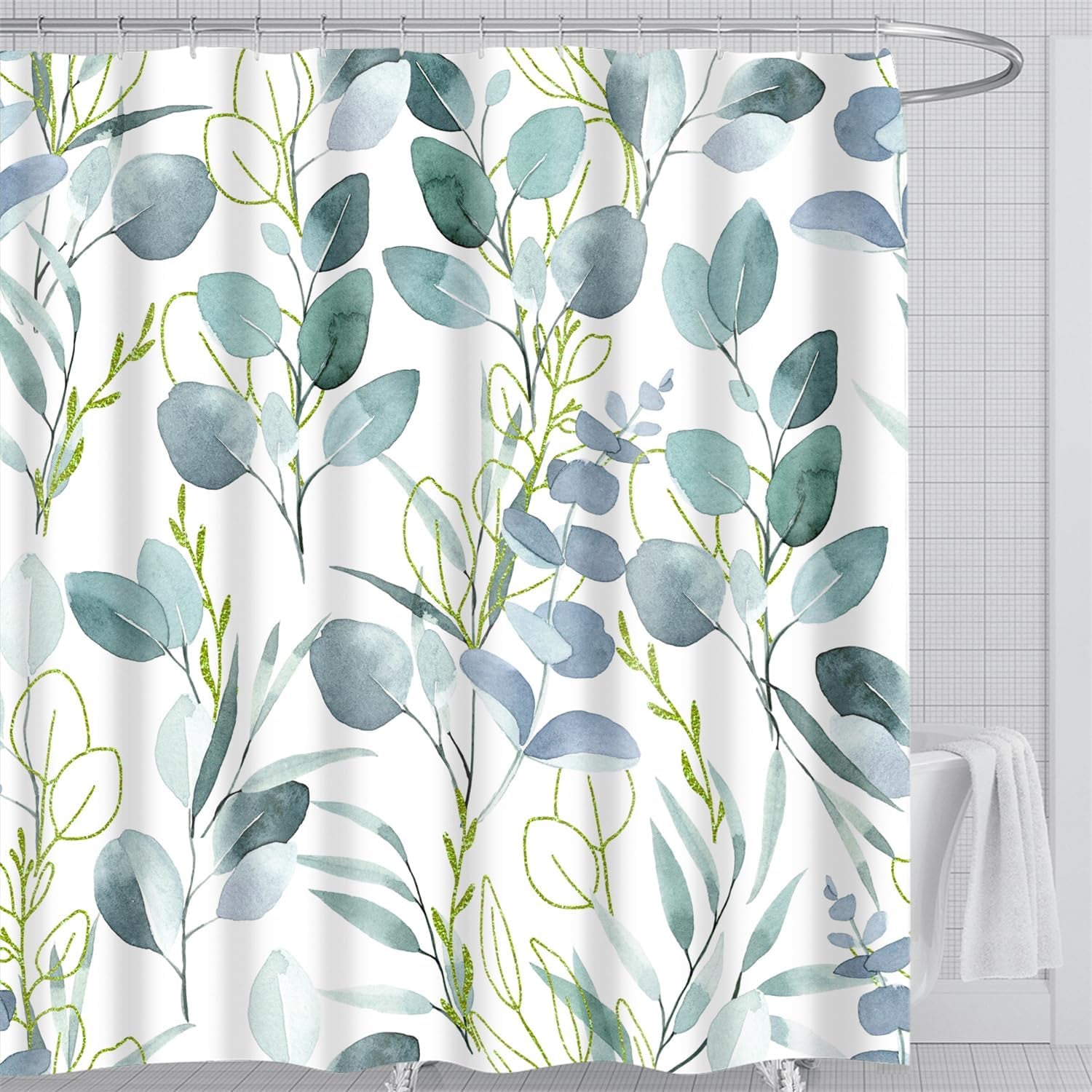 Waterproof Fabric Shower Curtain featuring Banff National Park Smoky Mountain Design, 12 Hooks, 71" x 71" (180 cm x 180 cm), Dark Gray