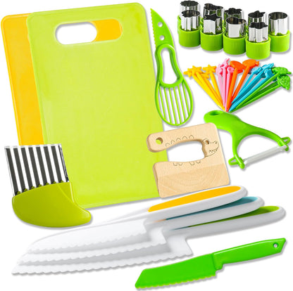 Montessori-Inspired Kids Knife Set: 46-Piece Cooking Tools for Toddlers, Ideal Gift for Ages 2 and Up