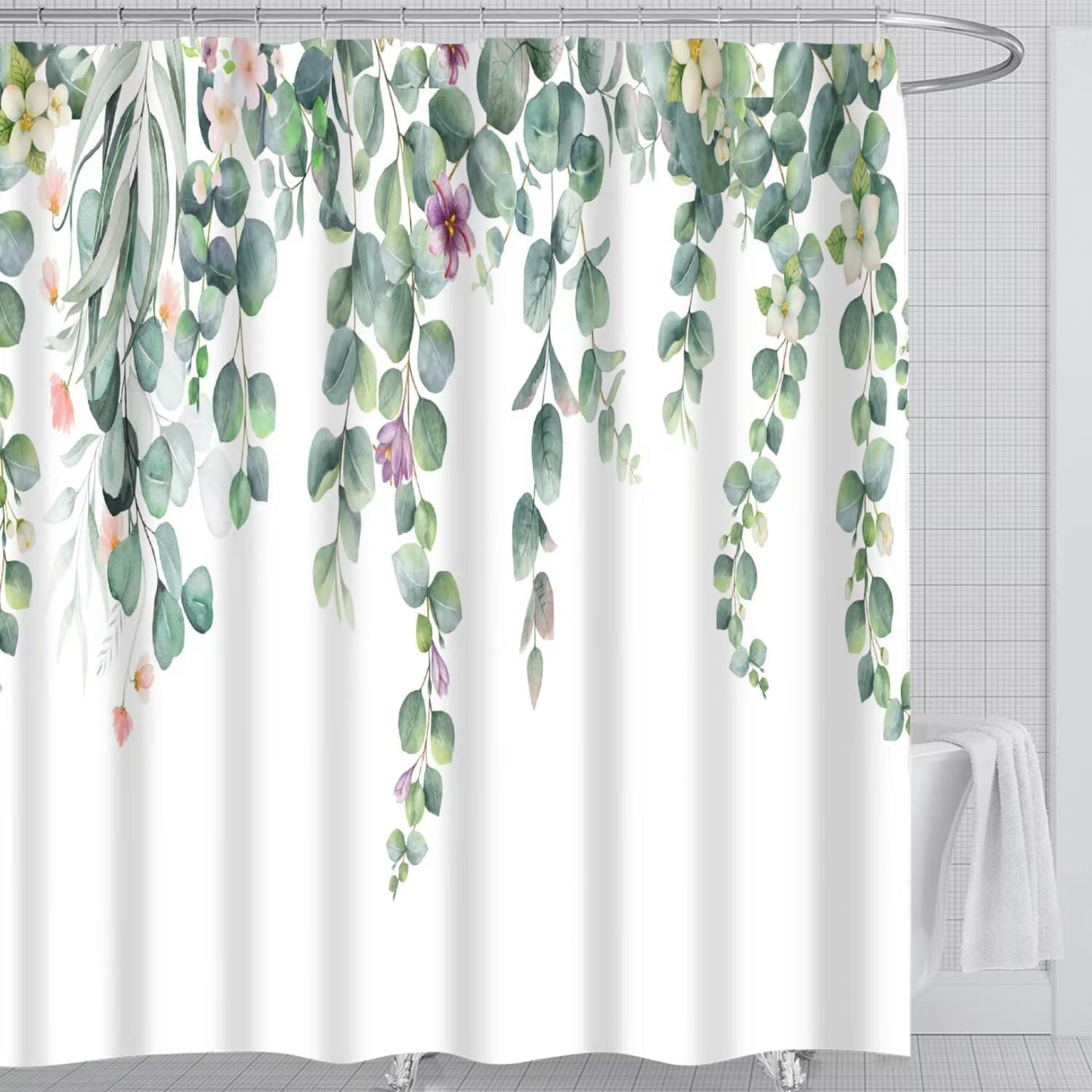 Waterproof Fabric Shower Curtain featuring Banff National Park Smoky Mountain Design, 12 Hooks, 71" x 71" (180 cm x 180 cm), Dark Gray