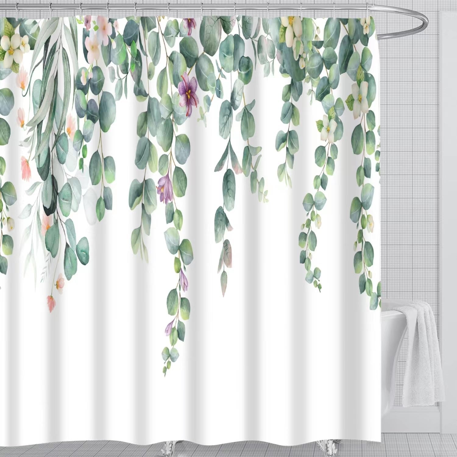 Waterproof Fabric Shower Curtain featuring Banff National Park Smoky Mountain Design, 12 Hooks, 71" x 71" (180 cm x 180 cm), Dark Gray