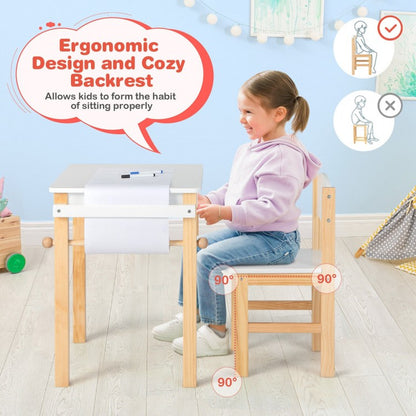 Children's Art Table and Chair Set with Storage Drawer, Paper Roll, and Two Markers