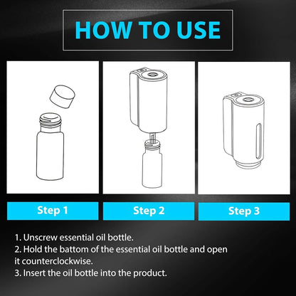 Rechargeable Car Air Freshener Diffuser with Adjustable Aroma Settings and Three Essential Oil Bottles