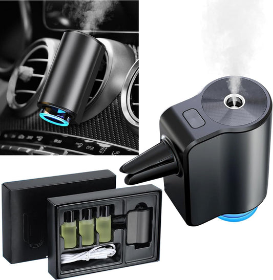 Rechargeable Car Air Freshener Diffuser with Adjustable Aroma Settings and Three Essential Oil Bottles