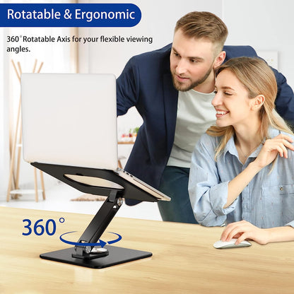 LSX7 Ergonomic Laptop Stand with 360° Rotating Base, Adjustable Riser for 10-15.6" Laptops, (Black)