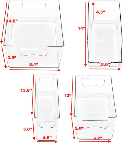 Clear Storage Bins for Freezer and Kitchen Pantry Organization, Set of 6 (2 Large, 2 Long, 1 Standard, 1 Medium)