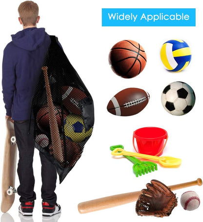 Extra Large Heavy-Duty Mesh Sports Ball Bag with Drawstring and Shoulder Strap for Basketball, Volleyball, Baseball, and Swimming Gear