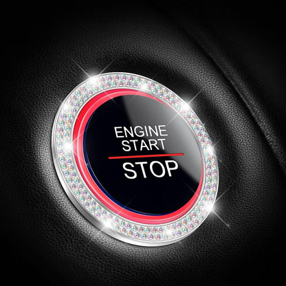 Crystal Rhinestone Engine Start Ring Decals - 2 Pack Push Start Button Covers, Key Ignition Knob Accessories, Sparkling Car Interior Decor for Women (Purple)