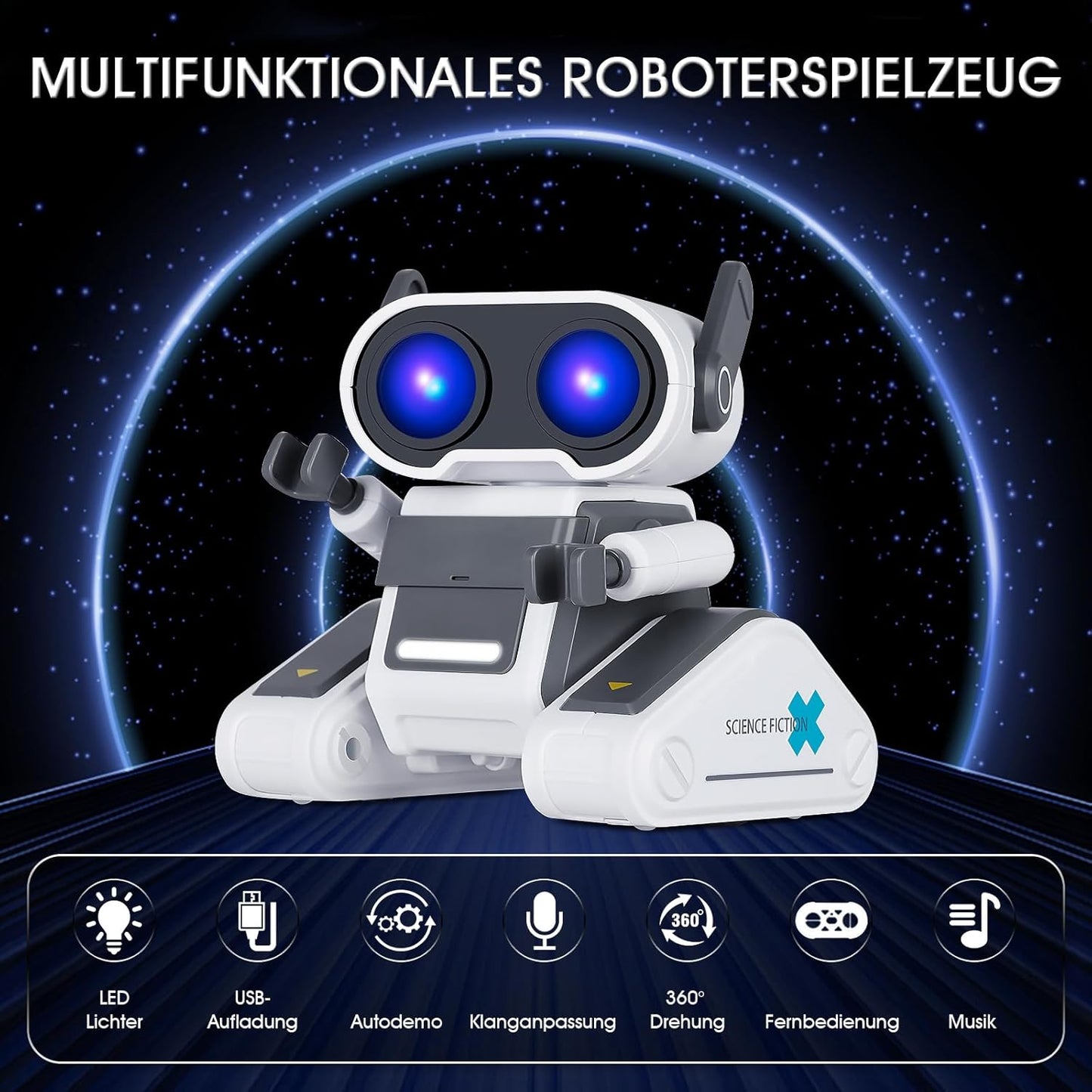 Remote Control LED Robot Toy with Flexible Head and Arms, Dance Moves and Music for Children Aged 3+