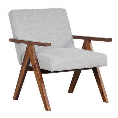 Contemporary Linen Fabric Accent Chair with Durable Solid Acacia Wood Frame