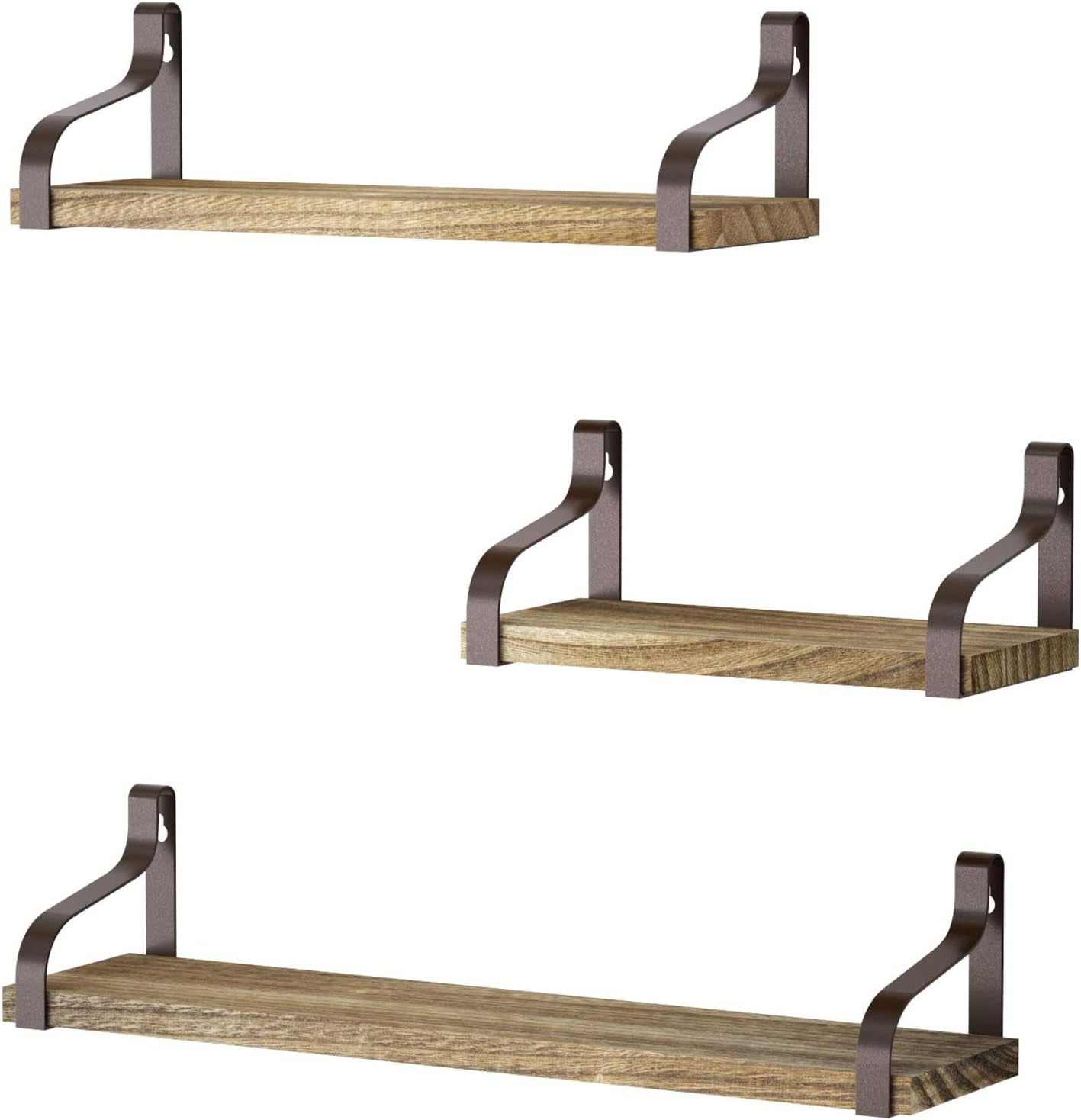 Set of 3 Rustic Wall-Mounted Floating Shelves in Weathered Grey Wood for Versatile Home Decor