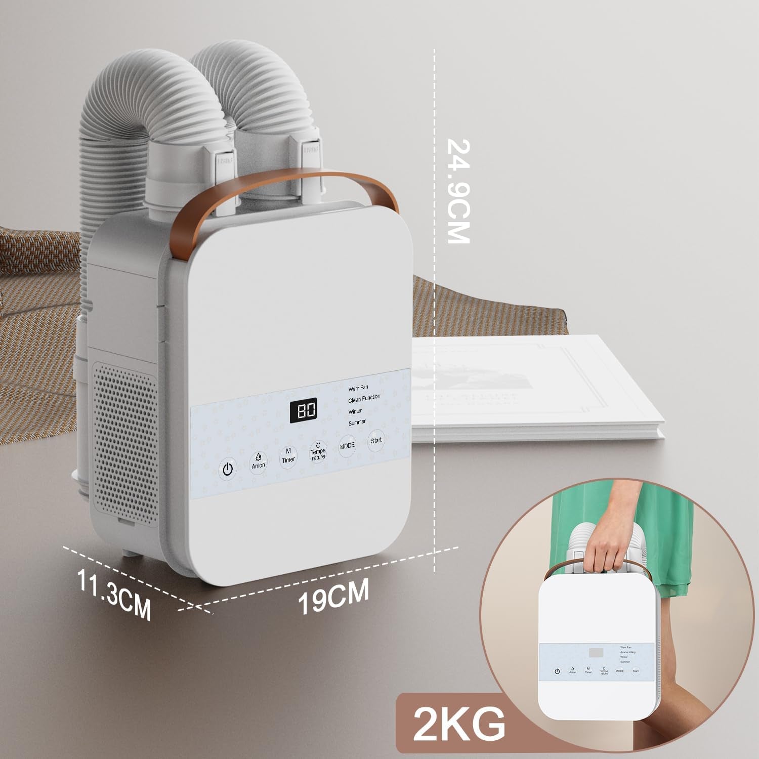 Portable Blanket Warmer with Dual Nozzle and Shoe Dryer Attachment, LCD Touch Control, Ideal for All Seasons and Climate Adaptation