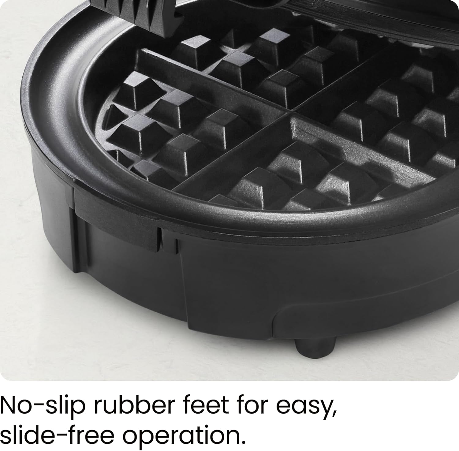 Professional Anti-Overflow Belgian Waffle Maker with Shade Selector, Temperature Control, Mess-Free Moat, Round Nonstick Plates, Cool Touch Handle, and Measuring Cup - Black