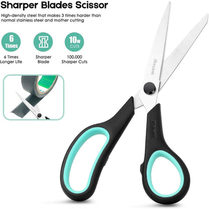 3-Pack of 8-Inch Heavy-Duty Scissors with Ultra-Sharp Blades and Ergonomic Comfort Grip Handles for Office, Home, School, Sewing, and Crafting