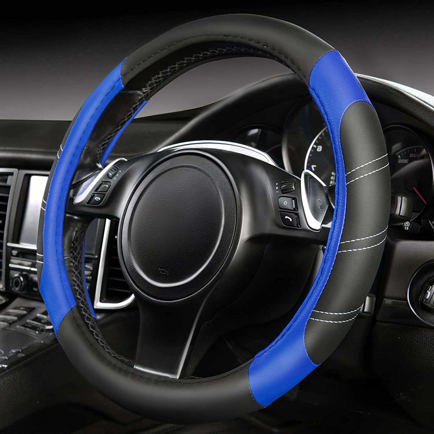 Line Rider Microfiber Leather Sport Steering Wheel Cover - Universal Fit (14.5-15 Inches) - Anti-Slip, Comfortable