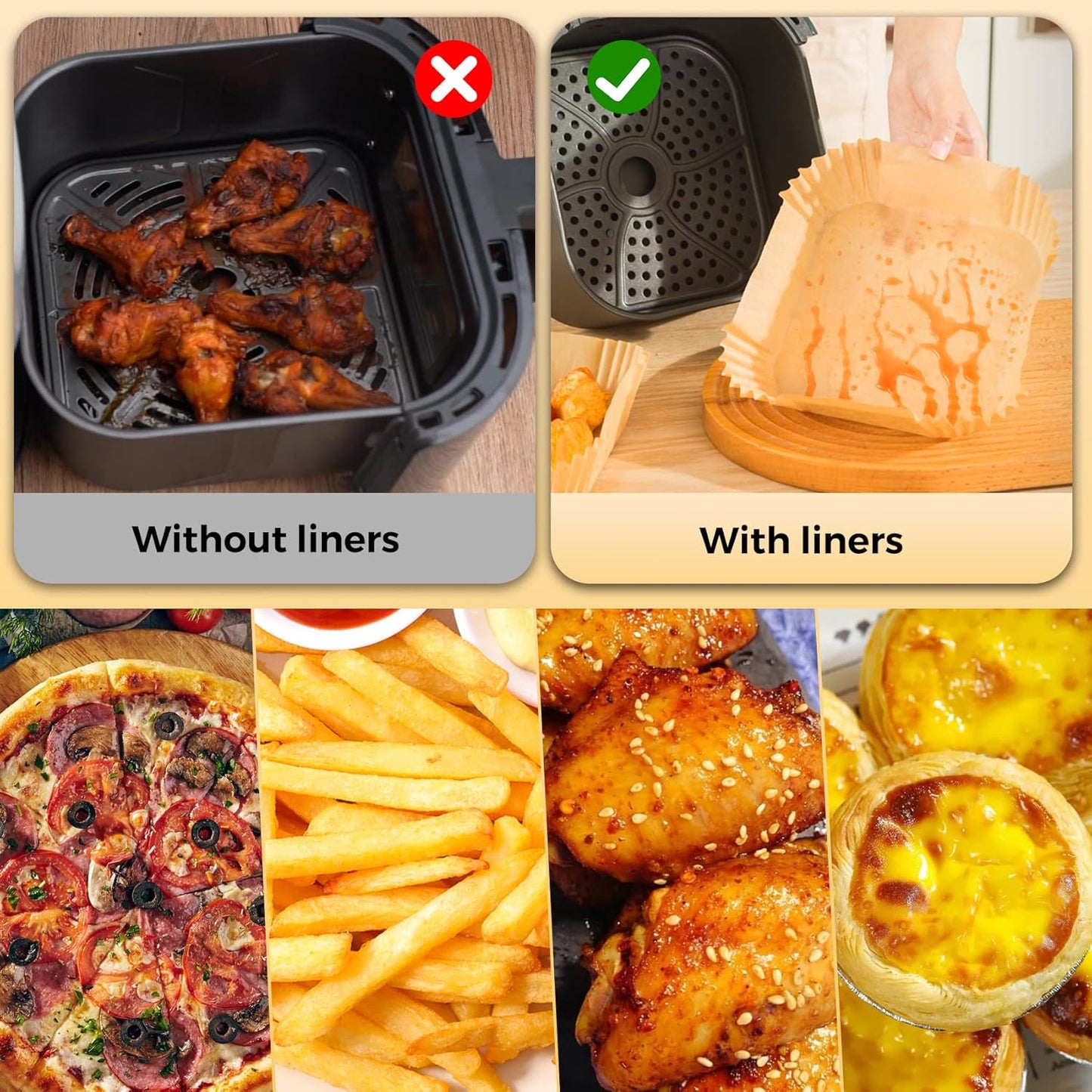 Air Fryer Disposable Liners, 125Pcs 7.9 Inch Square Air Fryer Parchment Paper Liners for 5 to 8 Qt Basket, Food Grade Baking Paper for Microwave Baking Roasting