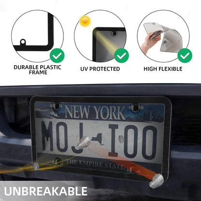 2-Pack Unbreakable Smoked License Plate Covers - Bubble Design - Tinted Frame Shield, Standard US Plates, Screws, Caps