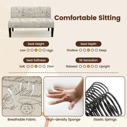 Armless Loveseat Sofa with Backrest and Spring Cushion Support