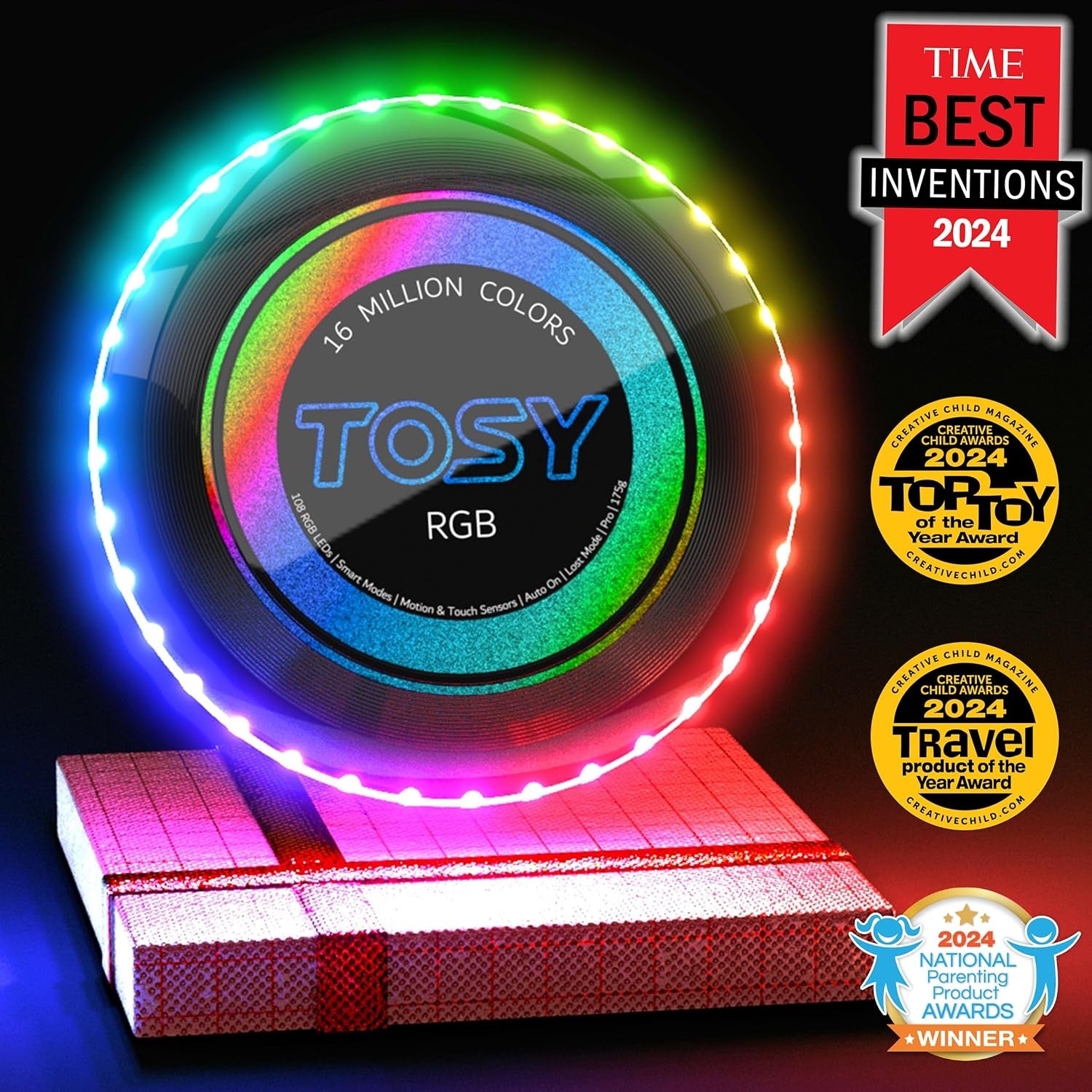RGB Flying Disc - 16 Million Colors, 36 LEDs, Ultra Bright, Smart Modes, Auto Light Up, Rechargeable, 175g Frisbee